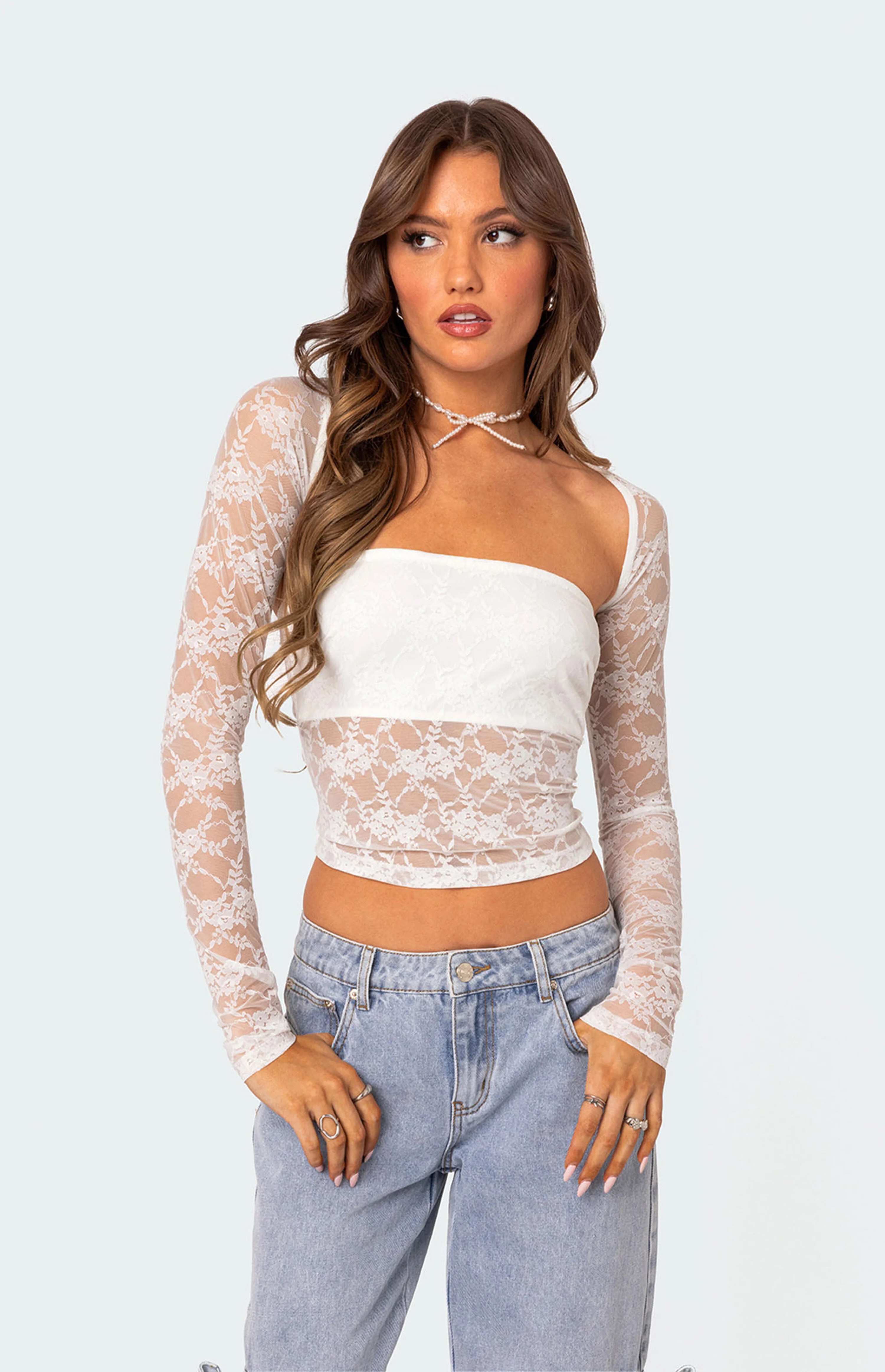 Edikted Addison Sheer Lace Two Piece Top | PacSun