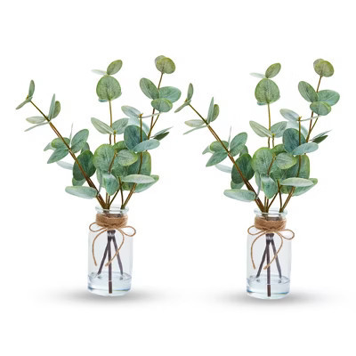 2Pack 13''Artificial Eucalyptus Stems in Vase with Faux Water,Eucalyptus Plant with Double Sided Green Leave,Realistic Plant for Home Furniture Decor | Target