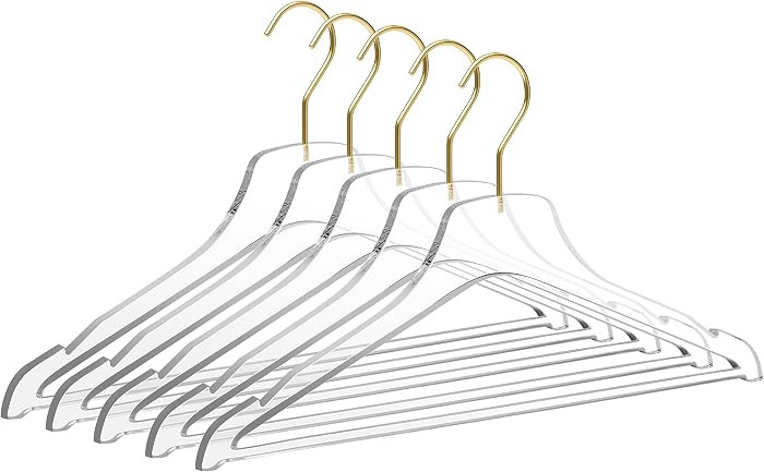 Quality Acrylic Clear Lucite Hangers 20-Pack with Bar Matte Gold Hanging Hooks for Clothes, Pants... | Amazon (US)