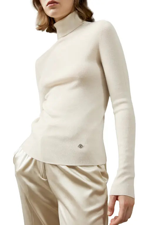 Lilysilk Seamless Silk-Cashmere Blend Turtleneck Sweater in White at Nordstrom, Size Large | Nordstrom