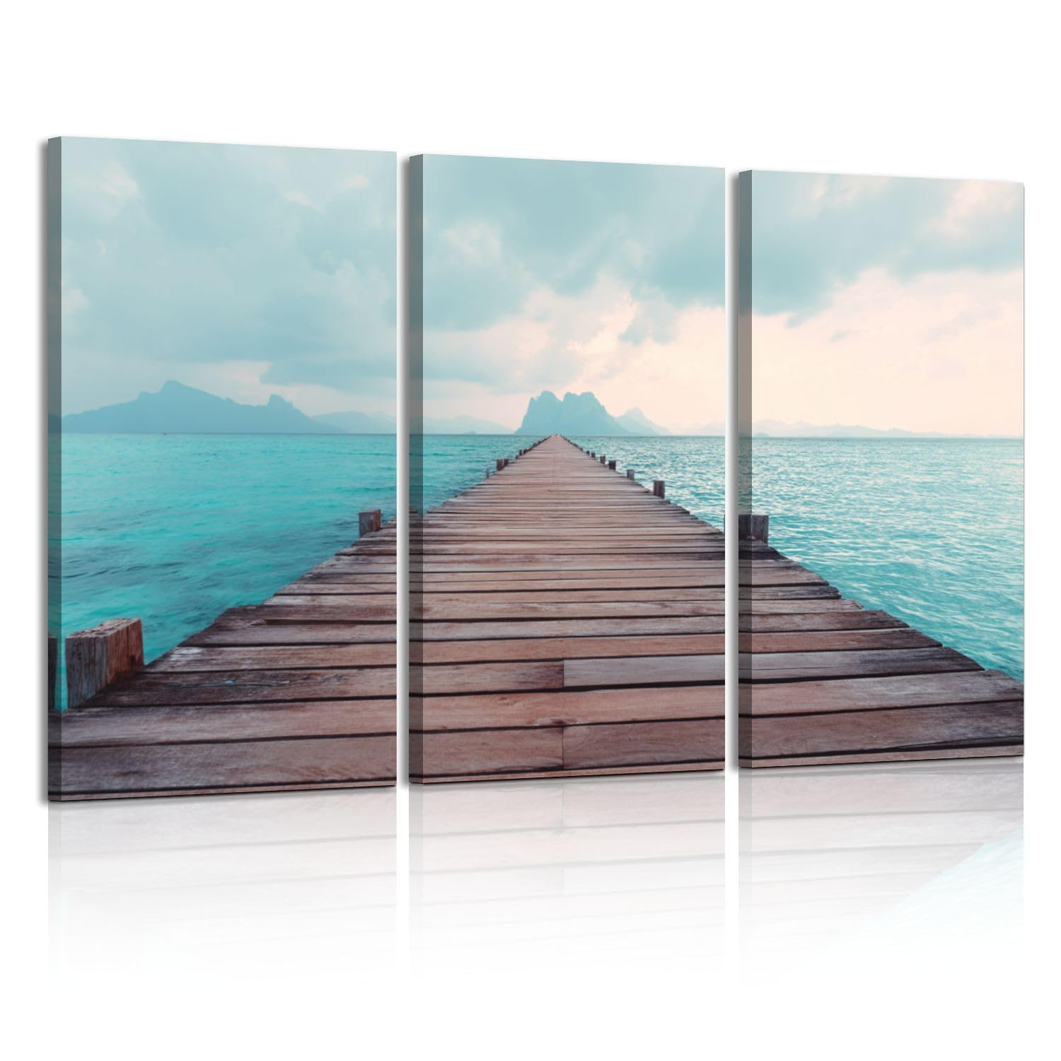 Weone Artwork 3 Panel Canvas Wall Art Summer Coastal Beach Tropical Ocean Wooden Pier Calm Distan... | Amazon (US)