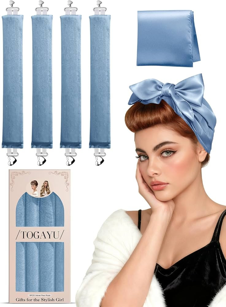 Heatless Curls Overnight Set - 4PCS Jumbo Velvet Hair Rollers to Sleep In, No-Damage Flexi Rods f... | Amazon (US)