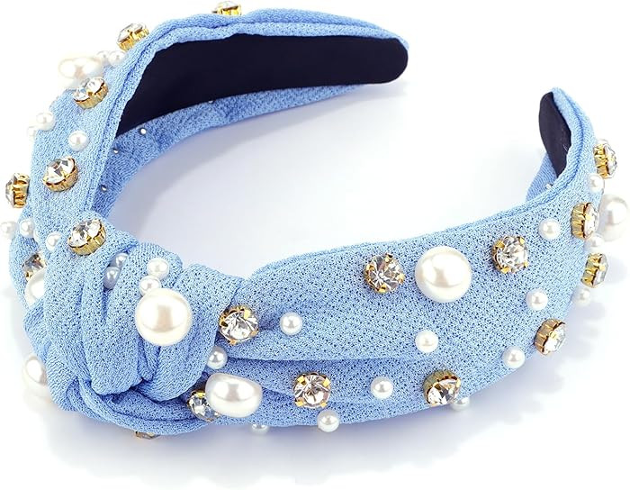 VELSCRUN Light Blue Headband Knotted Pearl and Rhinestone Crystal Hair Accessories for Women, Gir... | Amazon (US)