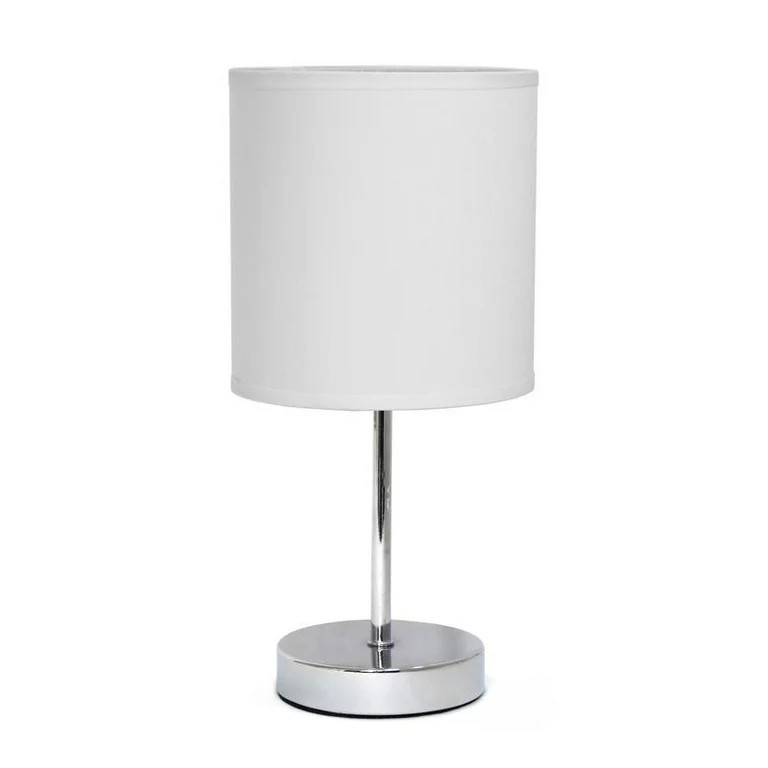 Simple Designs Chrome Mini Basic Table Lamp with Fabric Shade, White (H -11.8") | Walmart (US)