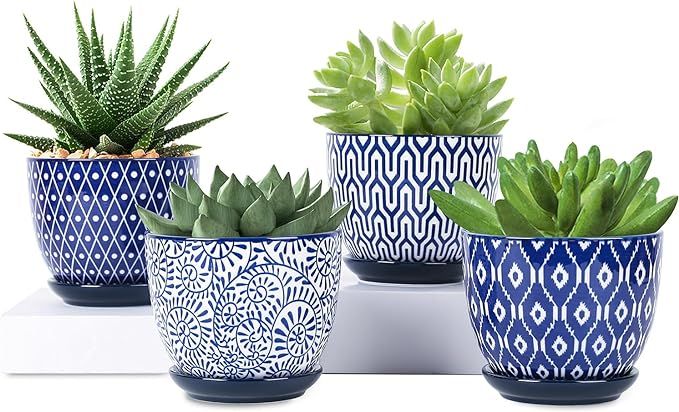 Selamica Ceramic Plant Pots, 4.6 Inch Flower Pots for Indoor Plants, Succulent Pots with Drainage... | Amazon (US)