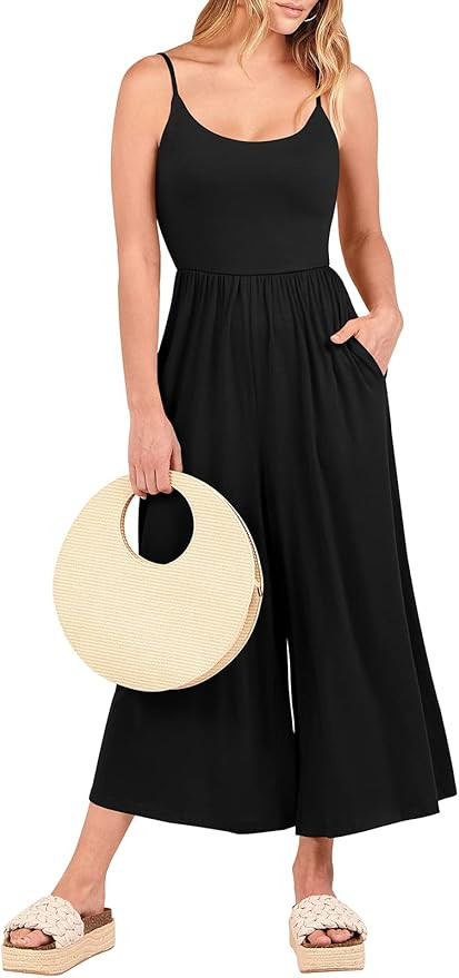 ANRABESS Women's Jumpsuits Summer Casual Sleeveless Spaghetti Strap Wide Leg Tank Jumpsuit Romper... | Amazon (US)