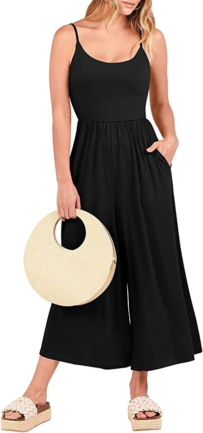 ANRABESS Women's Jumpsuits Summer Casual Sleeveless Spaghetti Strap Wide Leg Tank Jumpsuit Romper... | Amazon (US)