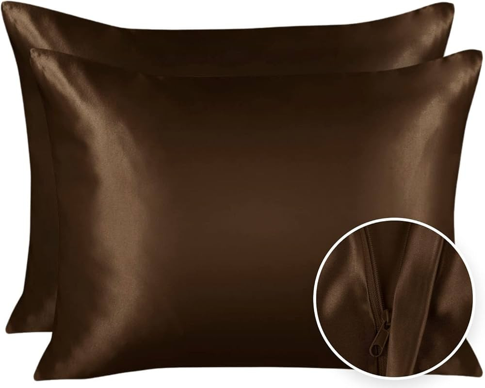 ShopBedding Brown Satin Pillowcase with Zipper, for Hair and Skin Care, Feels Soft and Cool Like ... | Amazon (US)