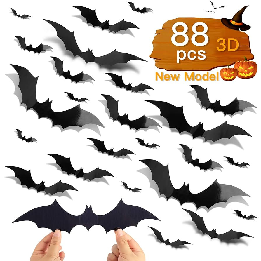 88 Pcs DIY 3D Bats Halloween Decoration, 4 Different Sizes PVC Bat Stickers for Halloween Decor/W... | Amazon (CA)