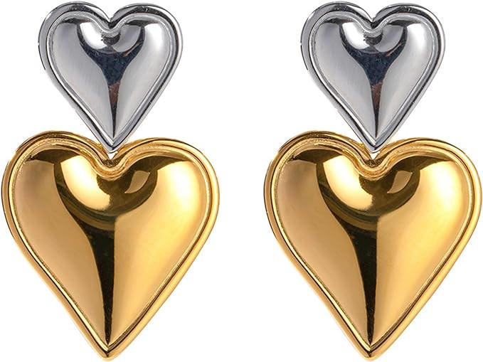 Heart Drop Earrings Double Heart Dangle Earrings for Women Girls Fashion Dangle Earrings Jewelry ... | Amazon (US)