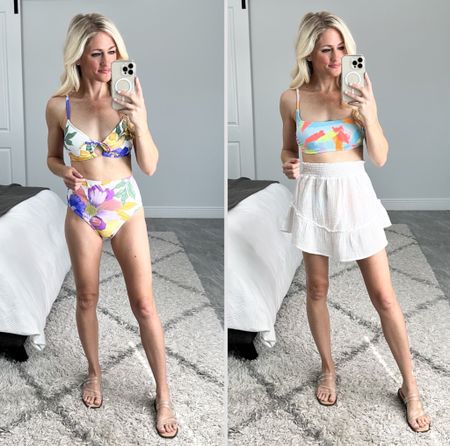 Target two piece swimwear! All have removable padding. The neon and yellow floral bottoms, consider sizing down. Otherwise, everything is TTS. White cover up is a two piece set, sold separately. 

#LTKunder50 #LTKstyletip #LTKswim