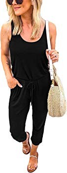 Women's Summer Tank Jumpsuit Casual Loose Sleeveless Beam Foot Elasitic Waist Jumpsuit Romper wit... | Amazon (US)
