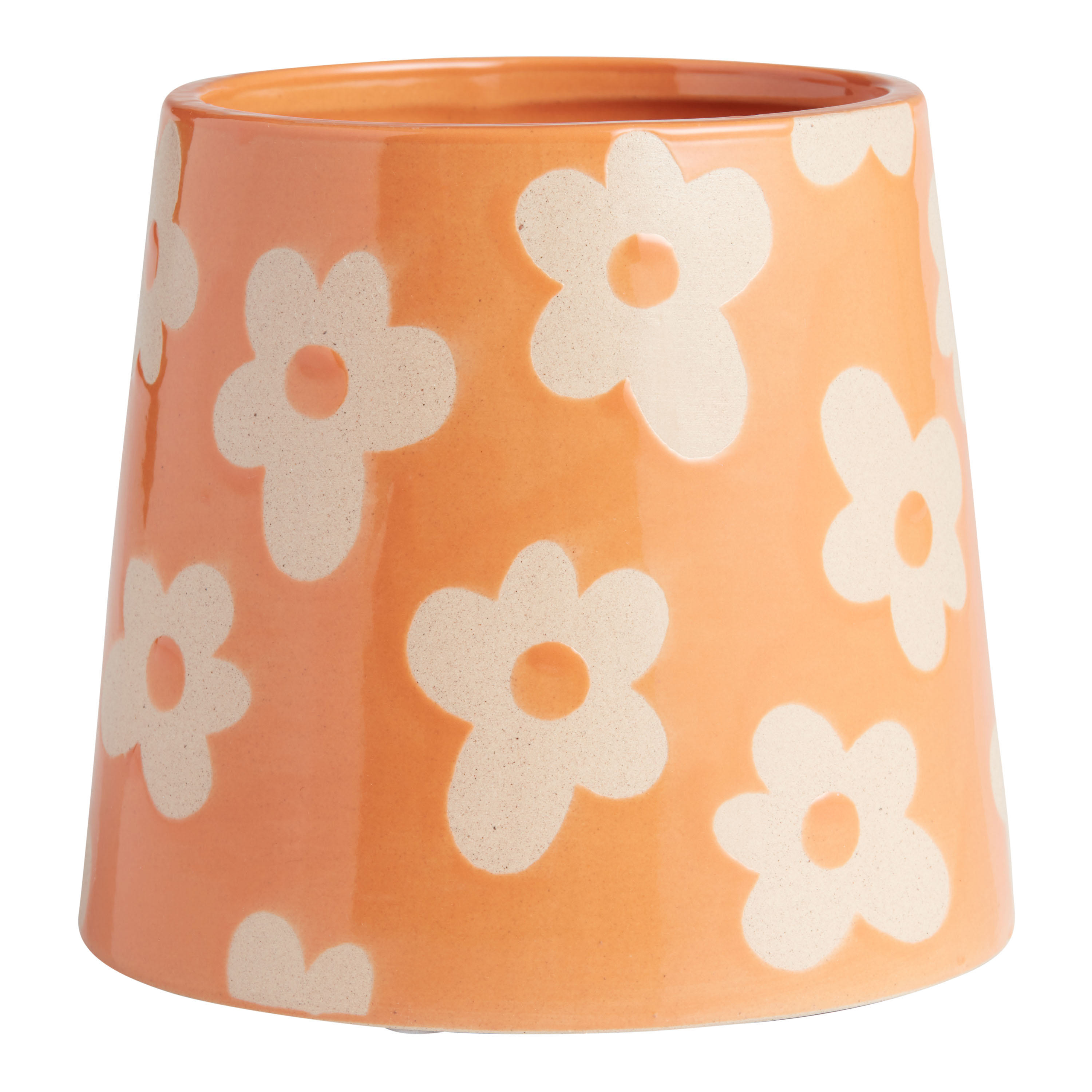 Happy Daisy Orange Wax Resist Ceramic Planter | World Market