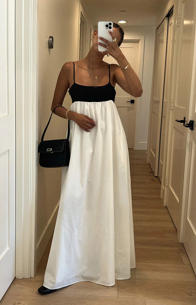 Akari White Contrast Maxi Dress | Beginning Boutique (US)