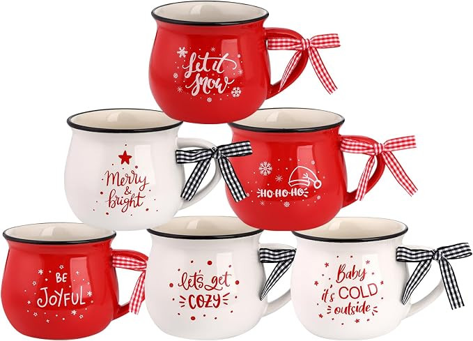6 Pcs Christmas Coffee Mugs 12 oz Ceramic Mug Gift Holiday Hot Cocoa Ceramic Christmas Coffee Mug... | Amazon (US)