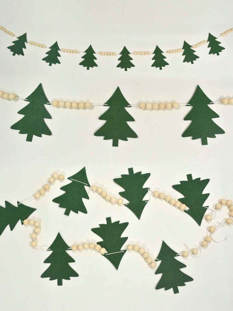 1pc Christmas Wooden Felt Christmas Tree Beaded Decoration, Indoor/Outdoor - Christmas Tree Garla... | SHEIN