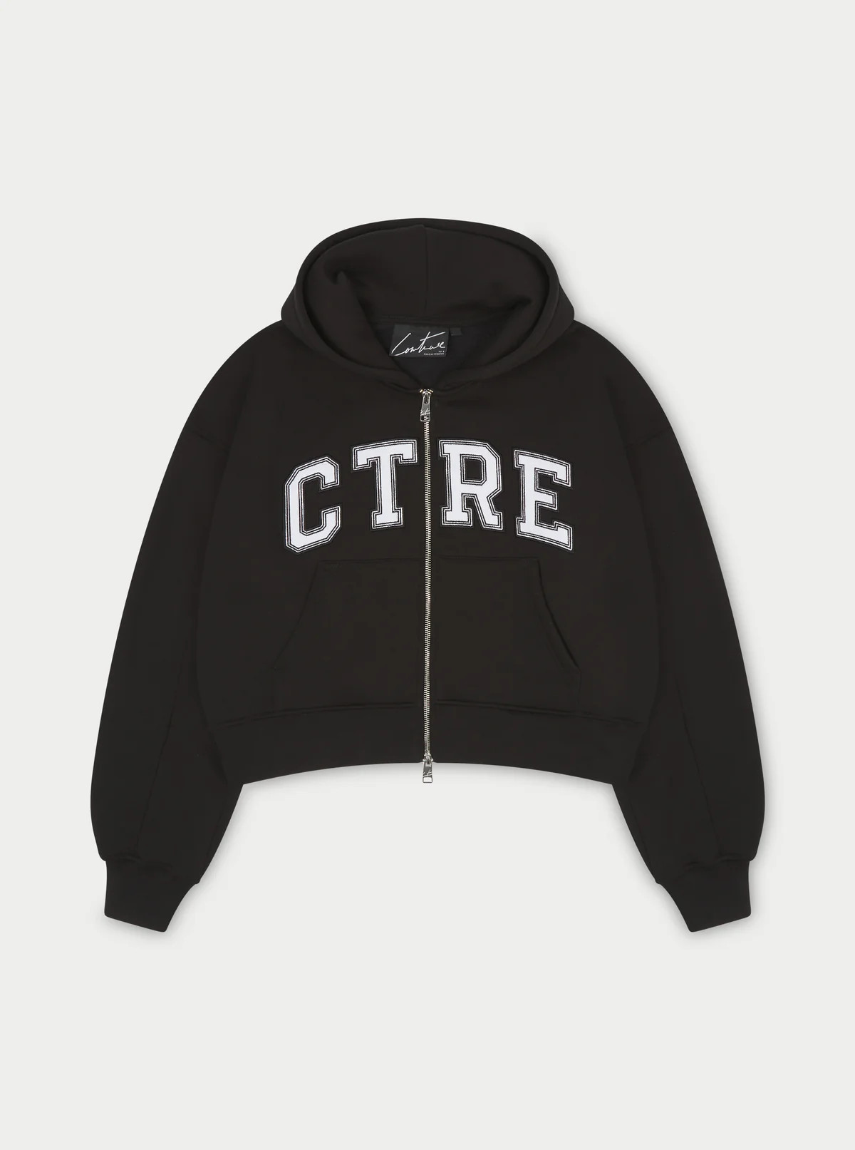 CTRE CROPPED ZIP THROUGH HOODIE - BLACK | The Couture Club