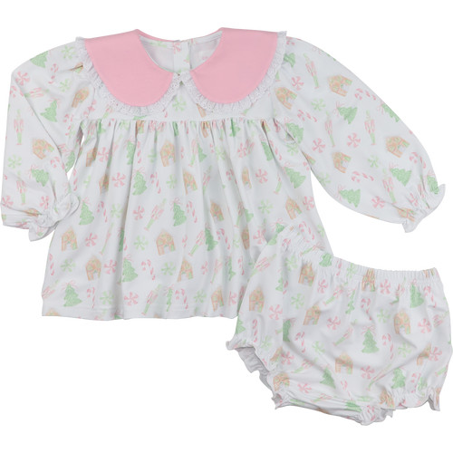 Pink Christmas Tree And Candy Knit Diaper Set | Cecil and Lou