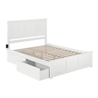 Madison White Queen Platform Bed with Matching Foot Board with 2-Urban Bed Drawers | The Home Depot