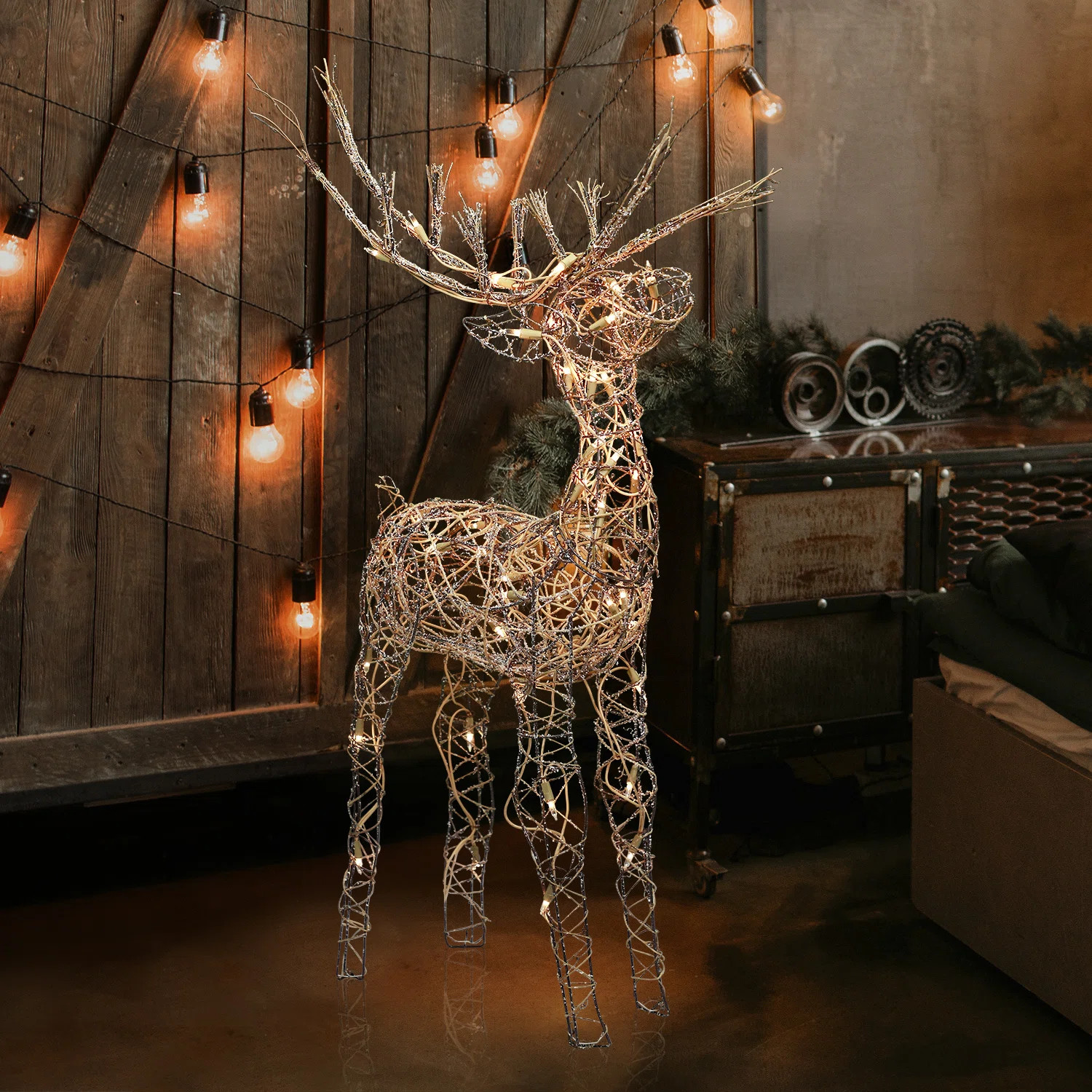 The Holiday Aisle® 35"H Outdoor Rattan Holiday Reindeer Lawn Decoration with White Lights & Revi... | Wayfair North America