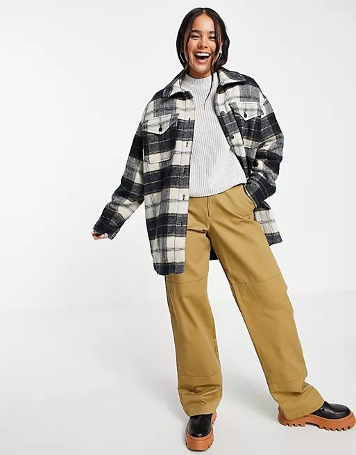 Weekday recycled oversized shacket in black and white check print | ASOS (Global)