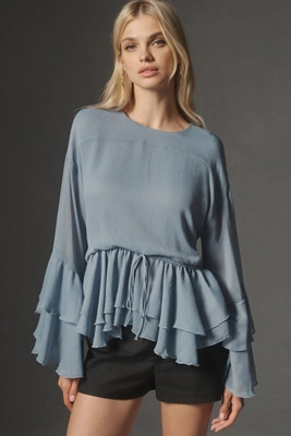 By Anthropologie Long-Sleeve Ruffled Tunic Blouse | Anthropologie (US)