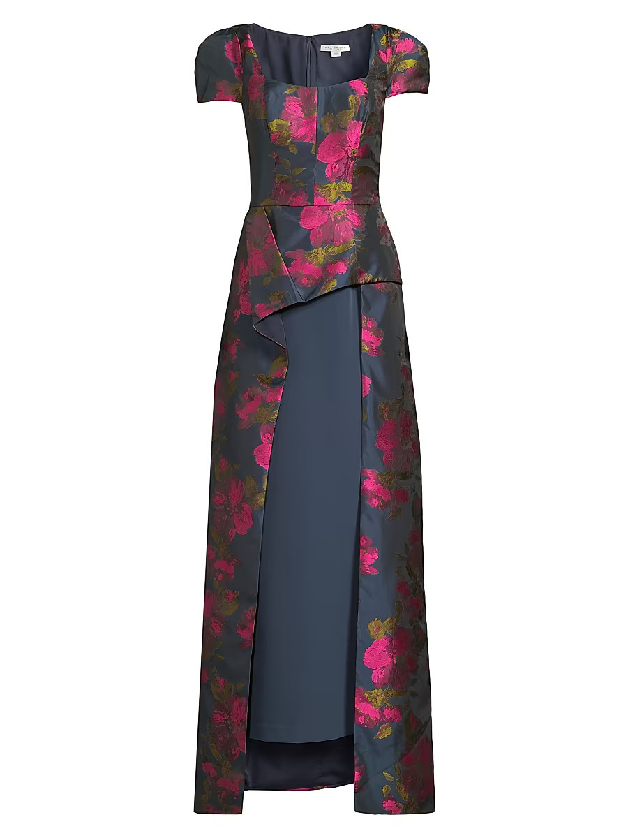 Women's Gene Floral Asymmetric Walk-Thru Gown - Wild Berry Blue Opal - Size 4 | Saks Fifth Avenue