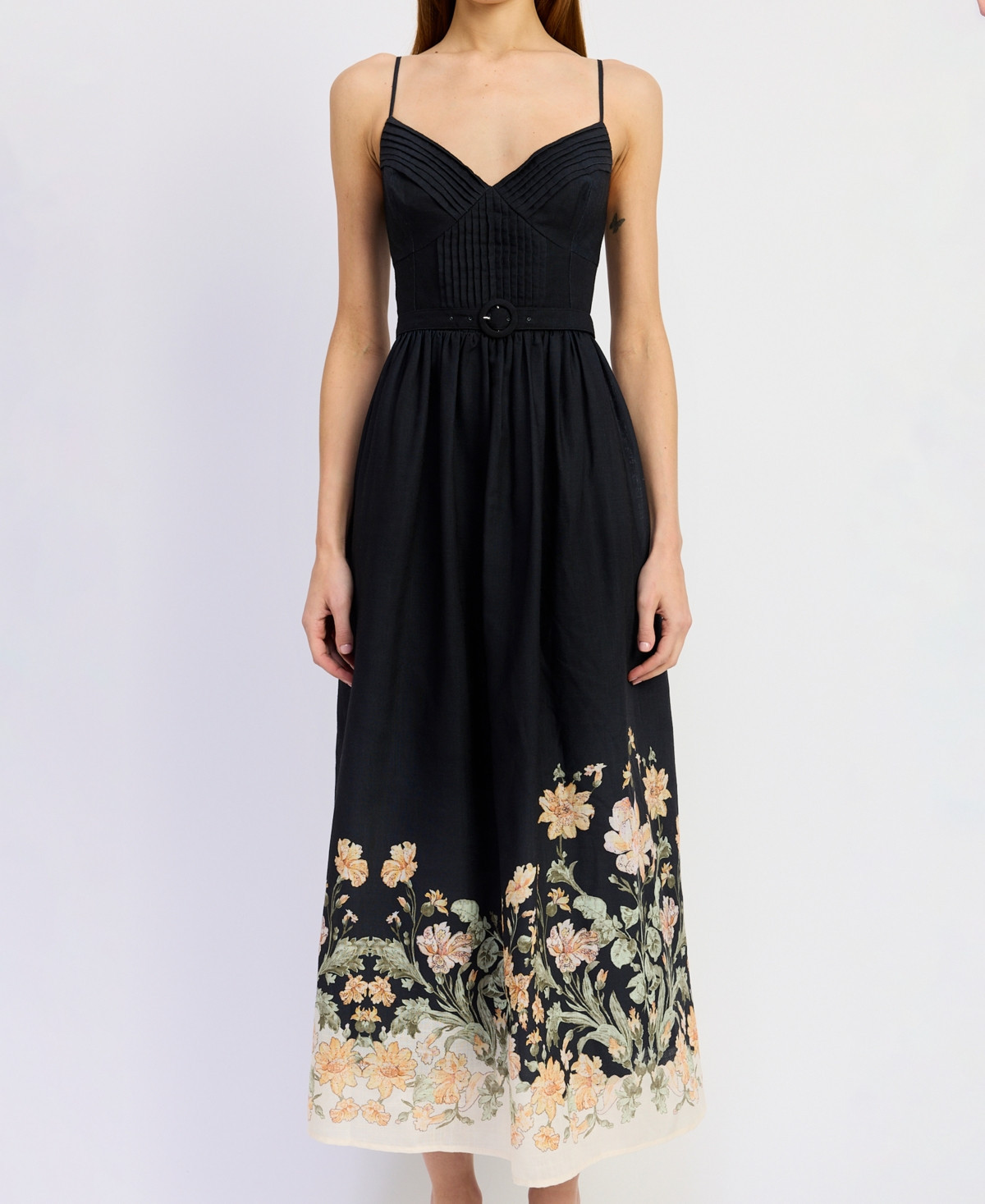 En Saison Women's Iris V-Neck Midi Dress - Black Ginger Olive | Macy's