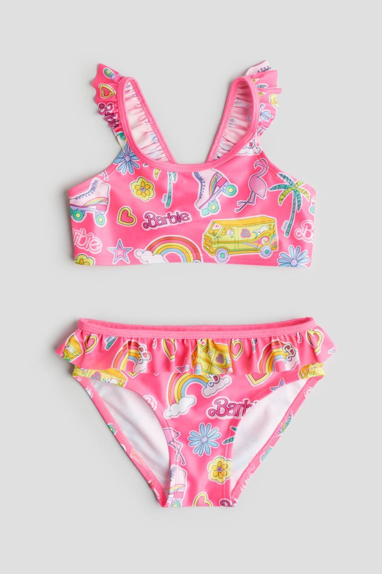 Flounced Printed Bikini - Bright pink/Barbie - Kids | H&M US | H&M (US + CA)