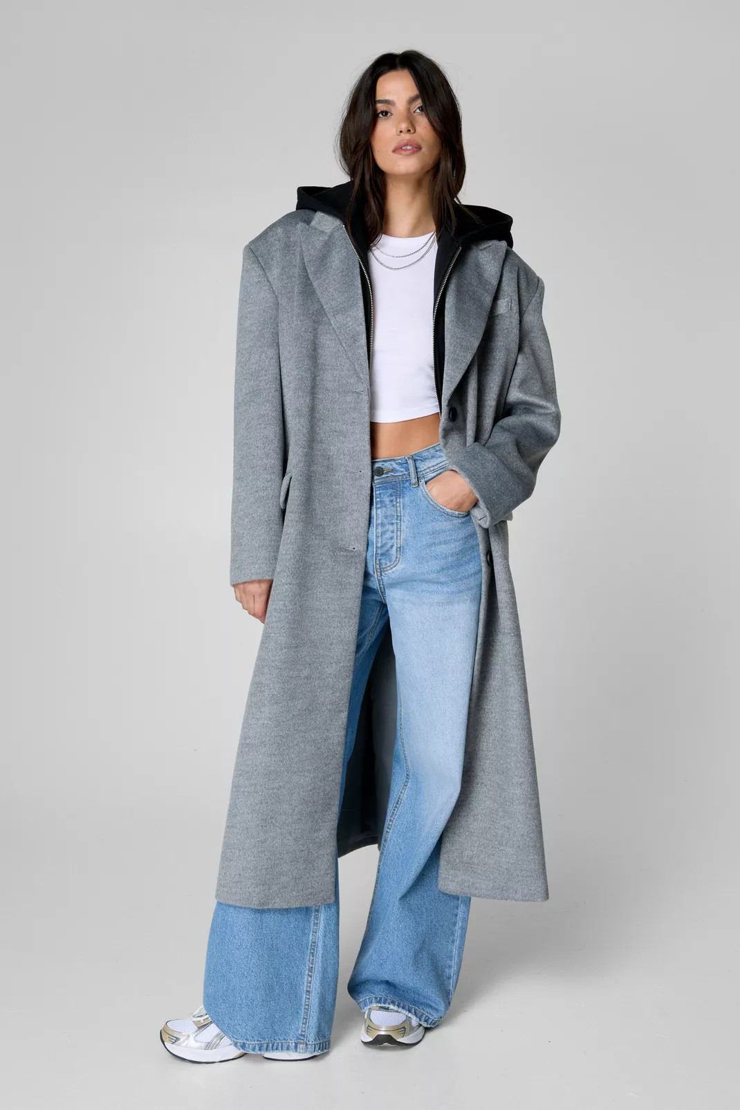 Wool Blend Hooded Insert Boyfriend Coat | Nasty Gal US