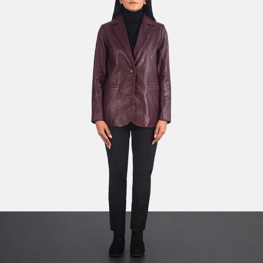 Norma Maroon Leather Blazer | The Jacket Maker