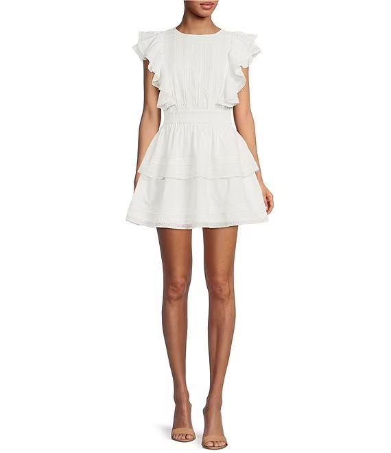 Gianni Bini Bekah Embroidered Cotton Voile Jewel Neck Dress | Dillard's | Dillard's