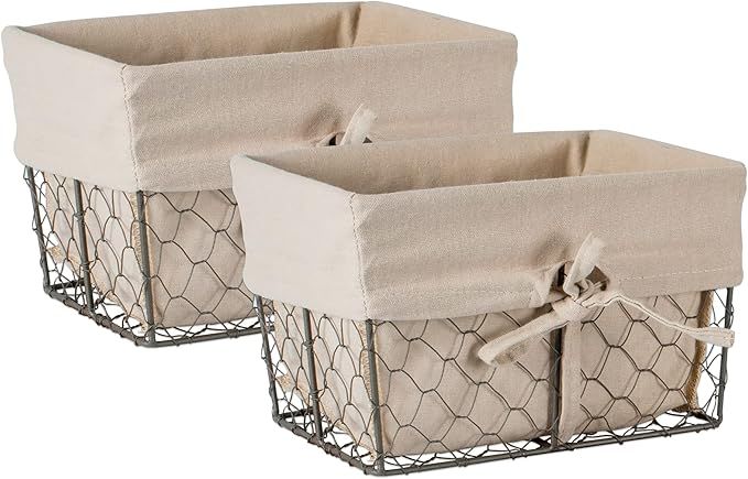 DII Farmhouse Chicken Wire Storage Baskets with Liner, Medium, Rustic Natural, 11x7.88x7", 2 Piec... | Amazon (US)