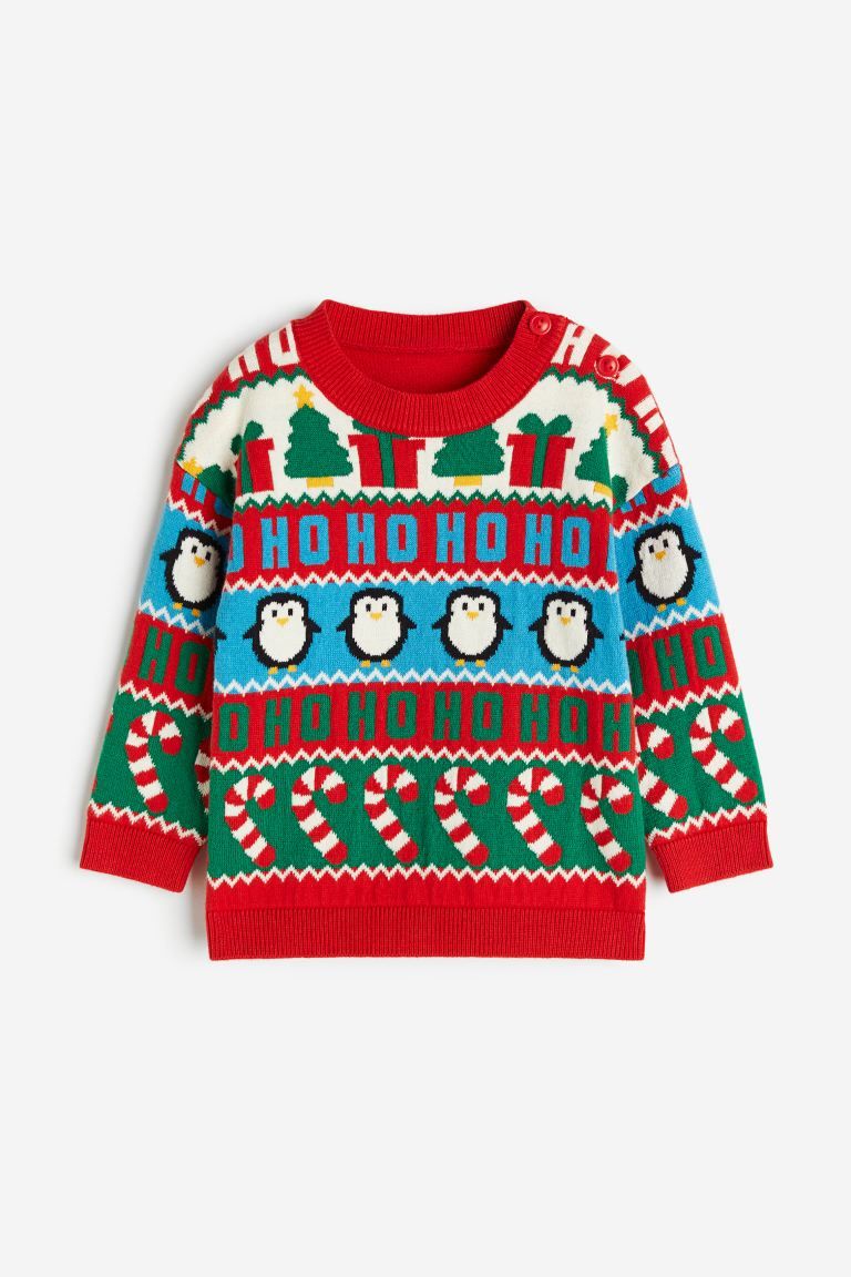 Jacquard-knit Sweater - Red/patterned - Kids | H&M US | H&M (US + CA)