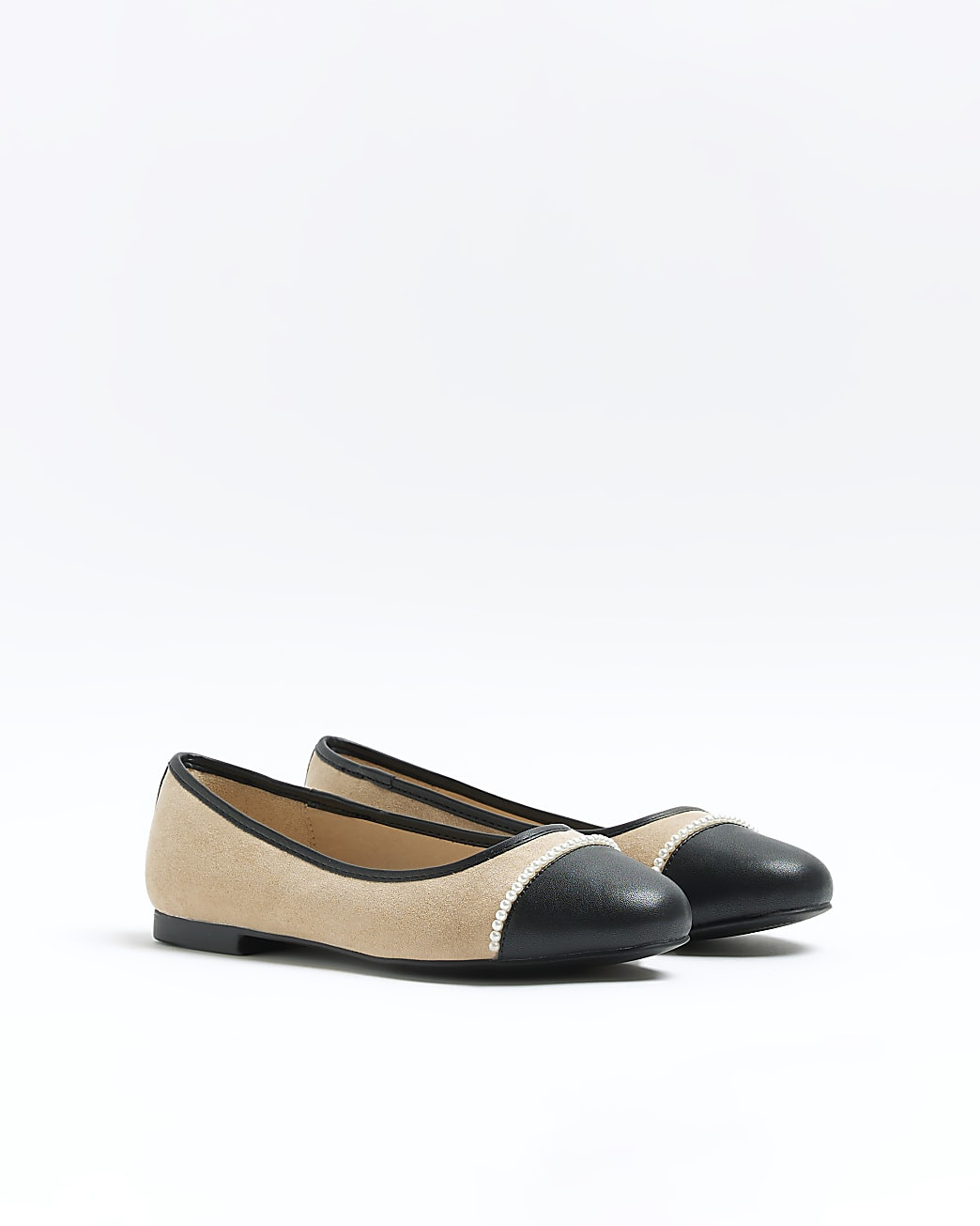 Beige pearl detail ballerina flats | River Island (US)