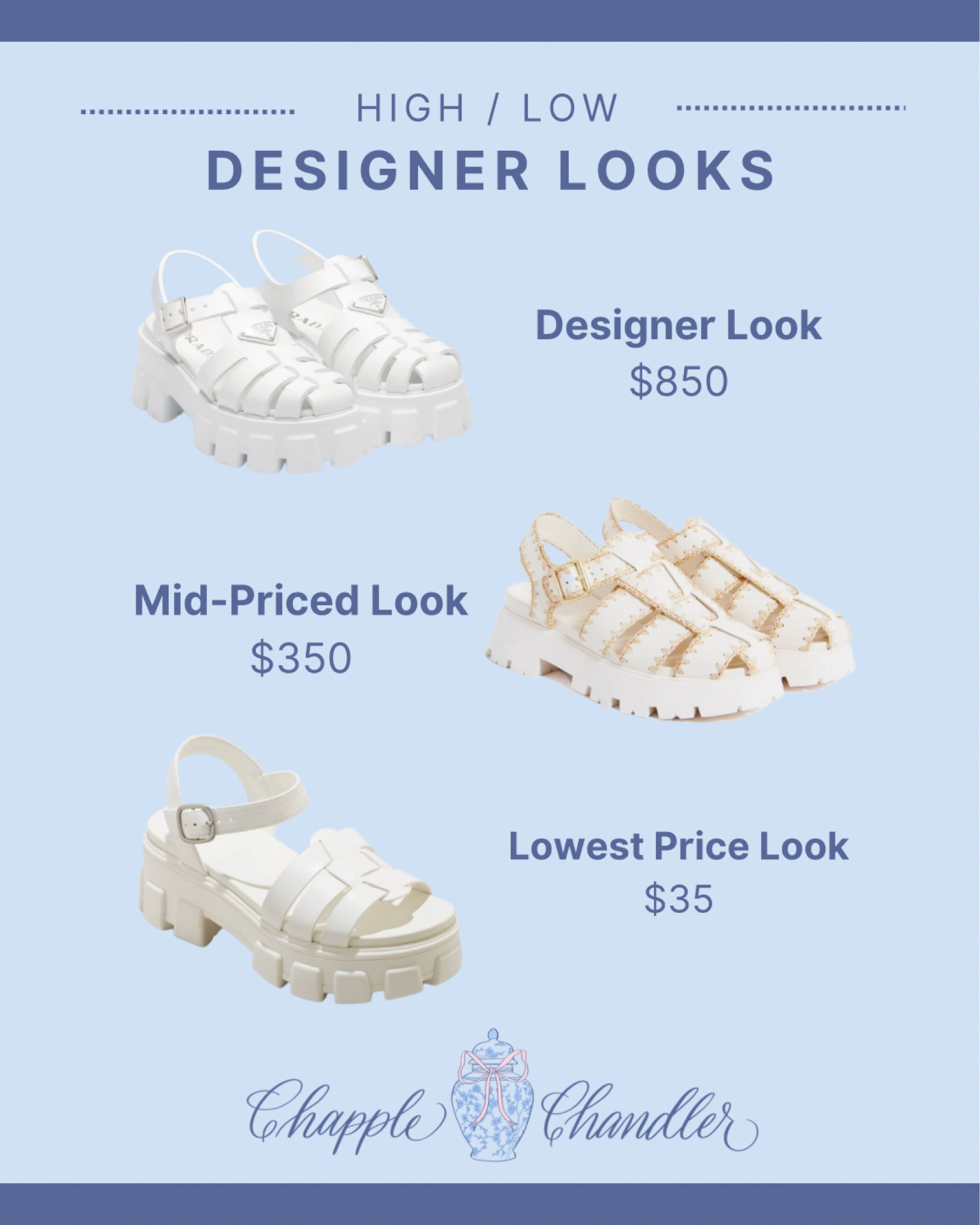 Designer looks for less!
Prada fisherman sandals Summer spring shoes white high low preppy grandmillennial style women’s fashion beach vacation resort everyday 

#LTKunder50 #LTKFind #LTKshoecrush