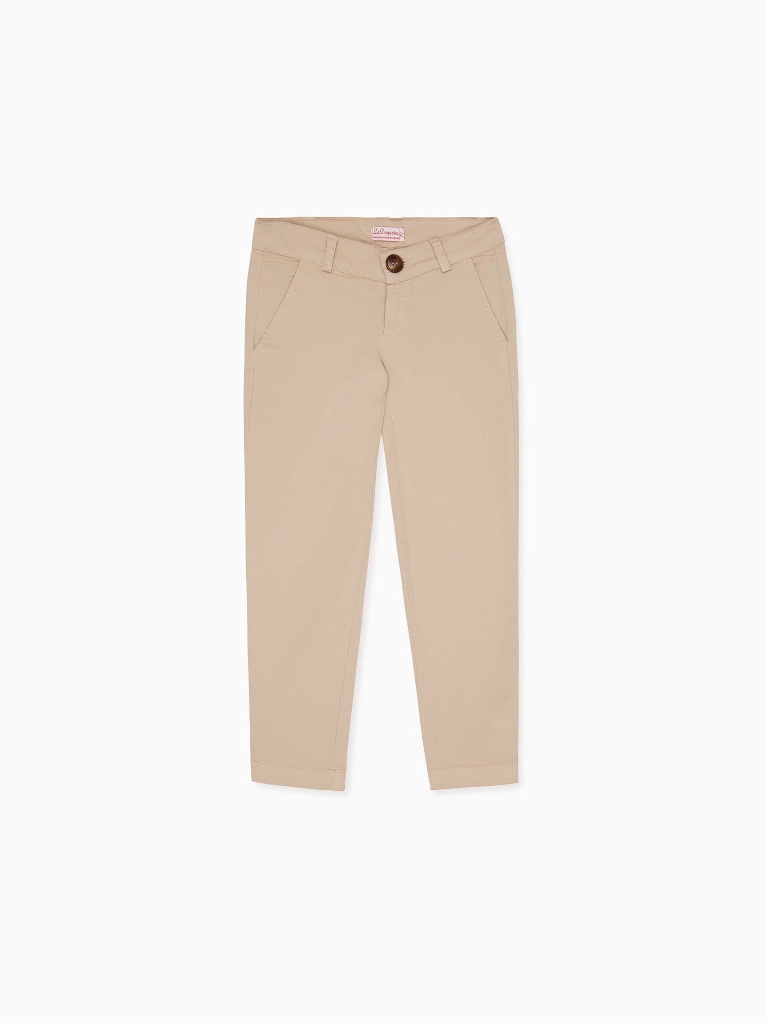 Beige Elio Boy Cotton Chinos | La Coqueta (US)