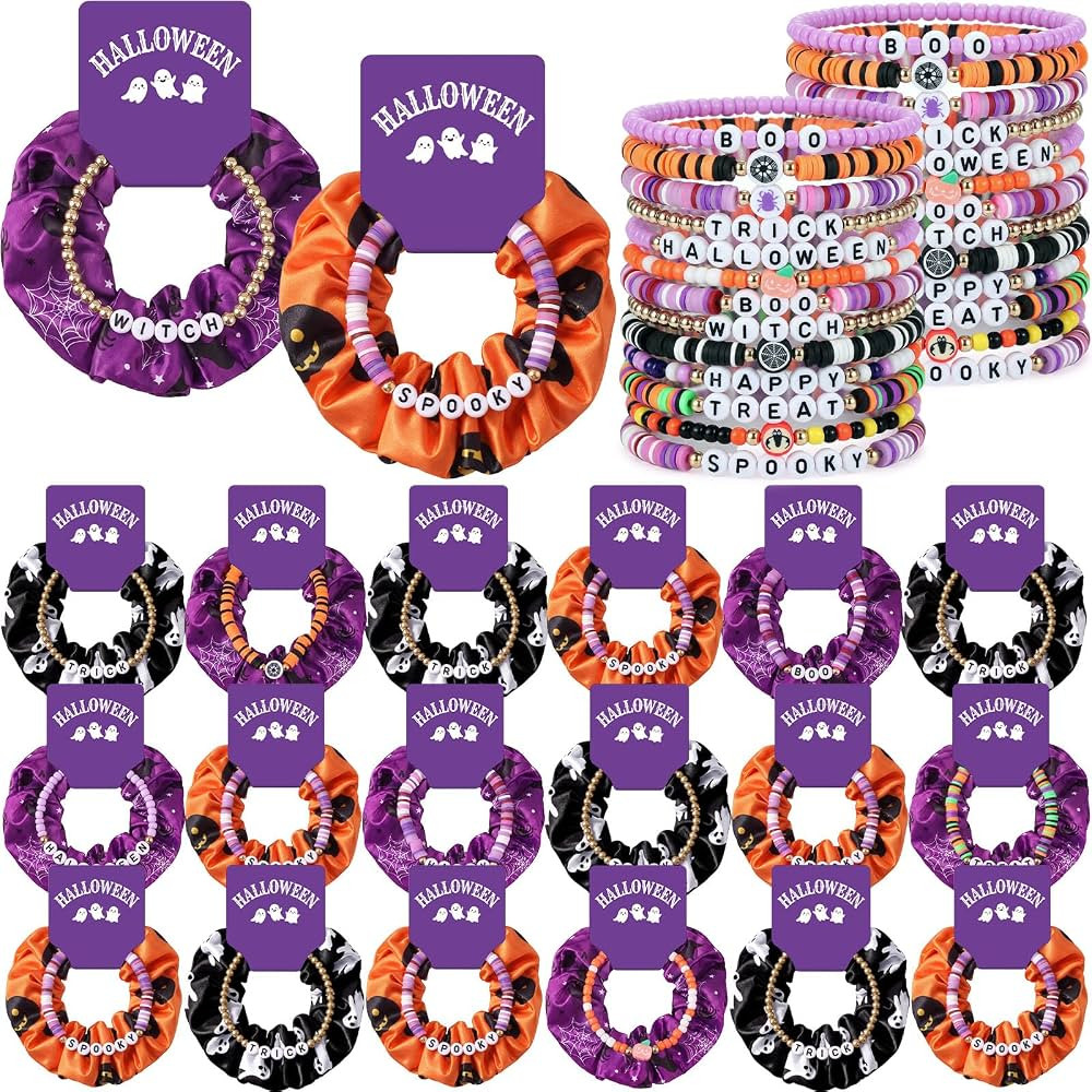 Hoteam 24 Sets Halloween Hair Scrunchies and Beaded Bracelets Gifts | Amazon (US)