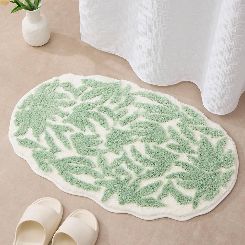 ORTIGIA Cute Bath Mat Bathroom Mats Green Leaf Bathroom Rugs Non Slip Soft Microfiber Absorbent W... | Amazon (US)