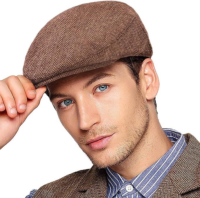 Men Ivy Gatsby Newsboy Cap - Classic Wool Blend Tweed Flat Cap Cabbie Hat Men | Amazon (US)