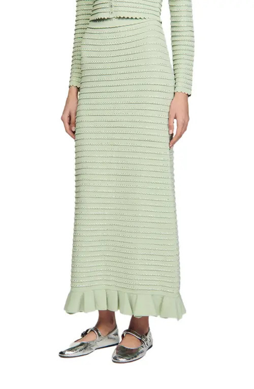 SANDRO Rhinestone knit maxi skirt in Almond Green at Nordstrom, Size 34 Eu | Nordstrom