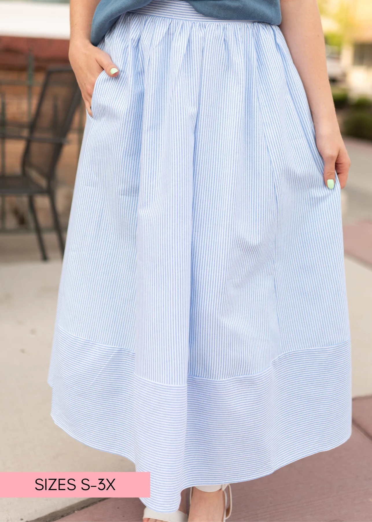 Sienna Blue Striped Midi Skirt | My Sister's Closet Boutique