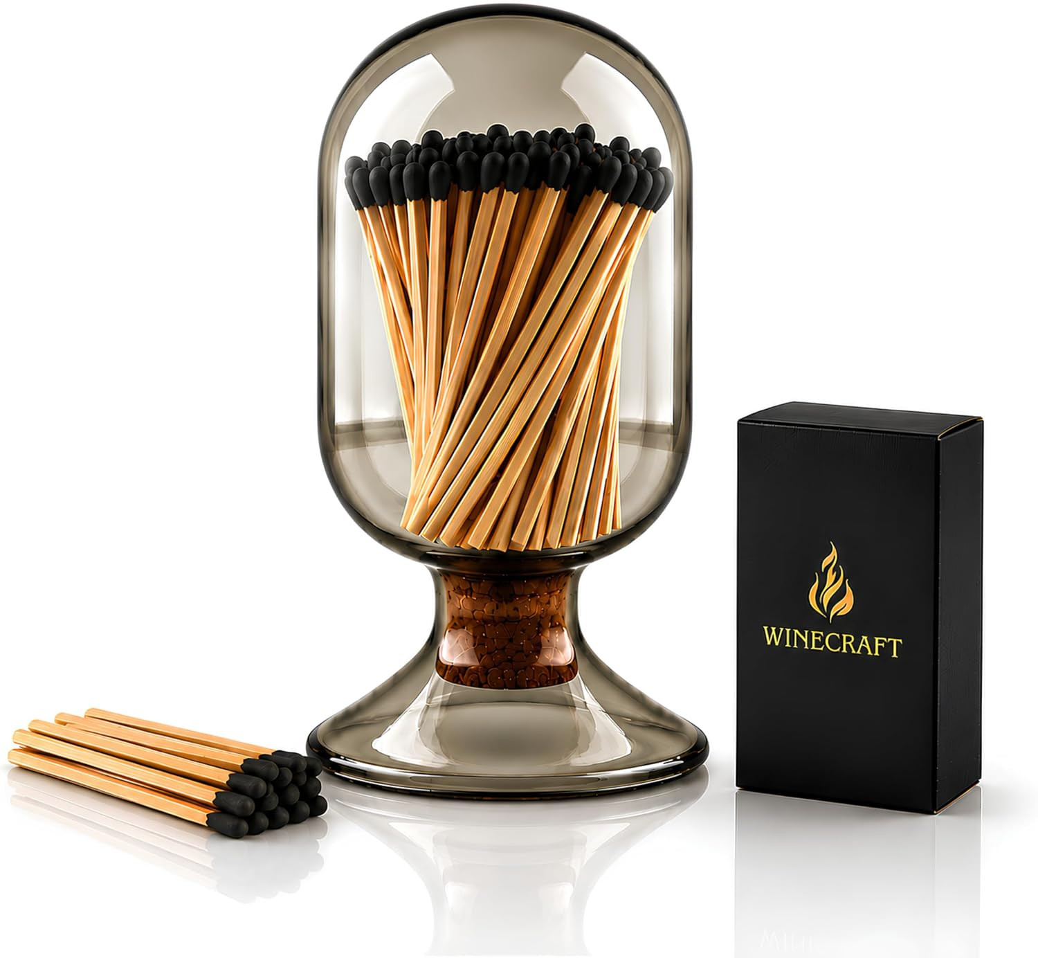 Includes Matches ! | Smoke Gray Glass Matches Cloche | Grey Tinted Decorative Match Holder Jar for Candles Set Display Gift | Amazon (US)