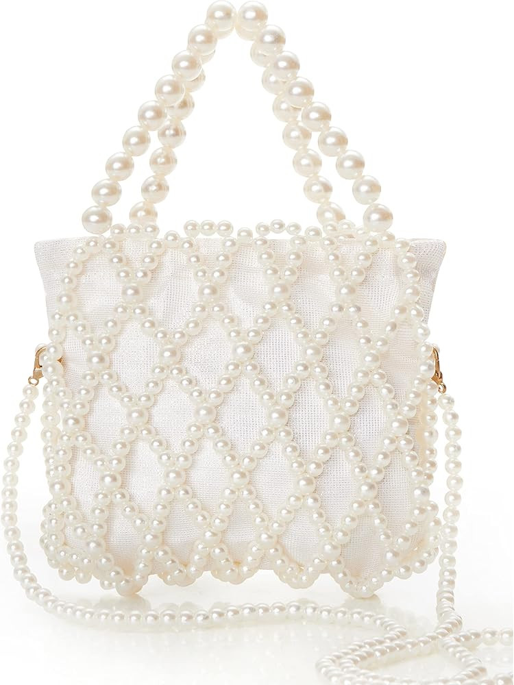 BABEYOND Women Pearl Clutch Purse - Bucket Beaded Bridal Evening Bag Formal Reticulated Bag with ... | Amazon (US)