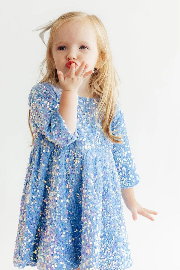 Light Blue Velvet Sequin Dress | Mila & Rose