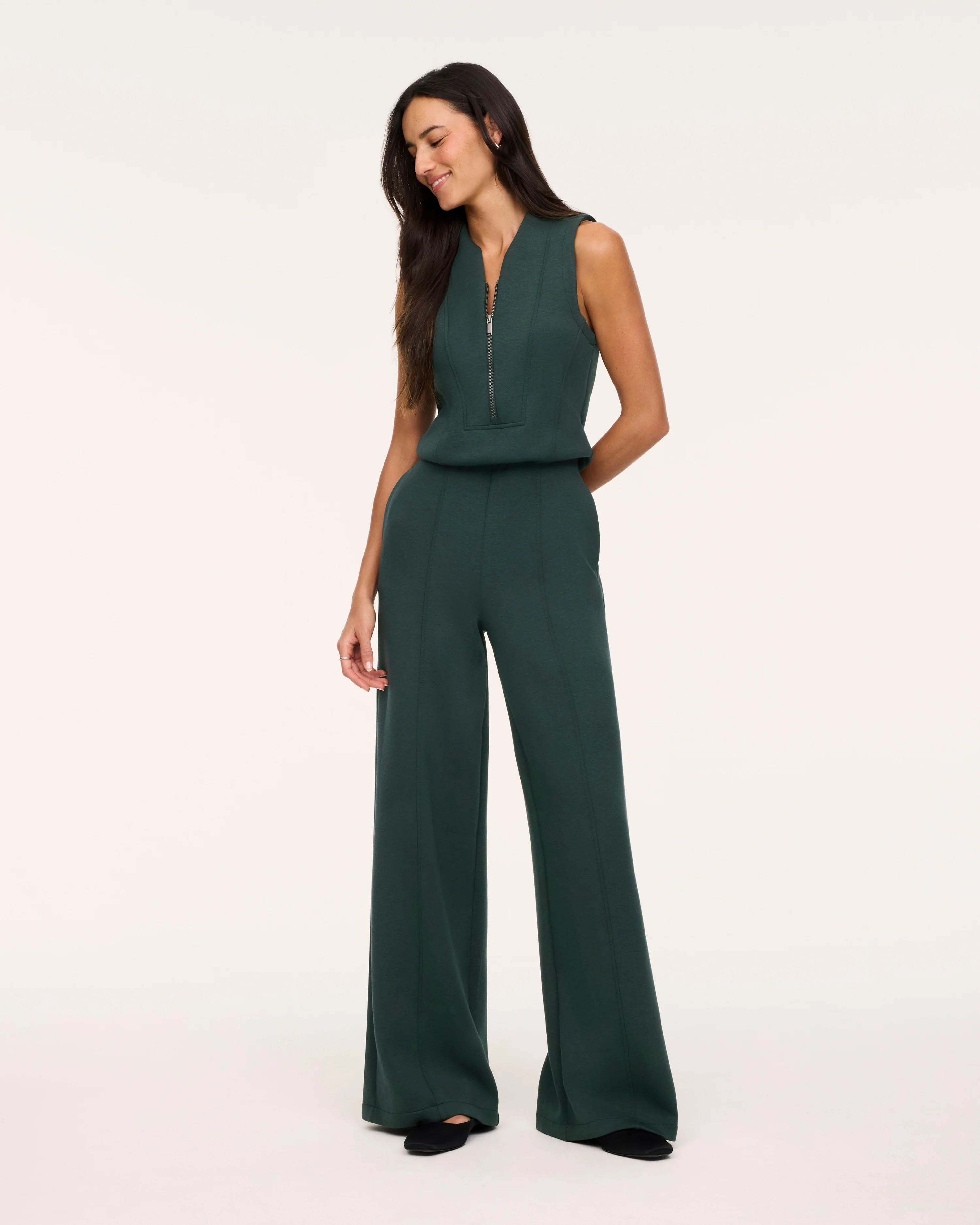Shawl Collar Half Zip Jumpsuit | Spanx