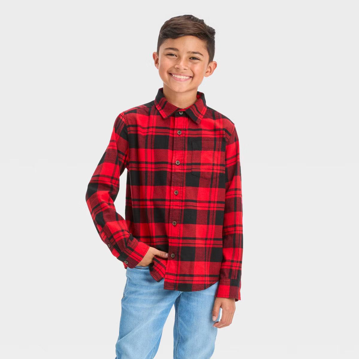 Boys' Long Sleeve Plaid Flannel Button-Down Shirt - Cat & Jack™ | Target