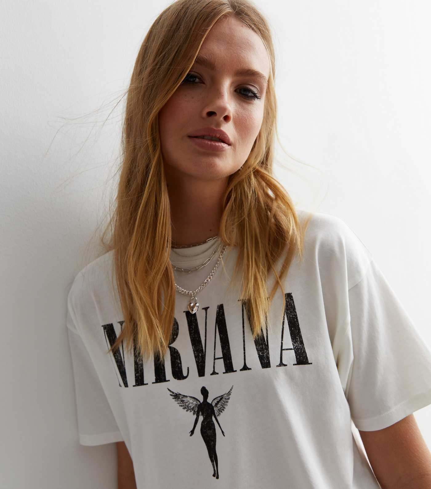 Off White Cotton Nirvana Logo Oversized T-Shirt
						
						Add to Saved Items
						Remove from... | New Look (UK)