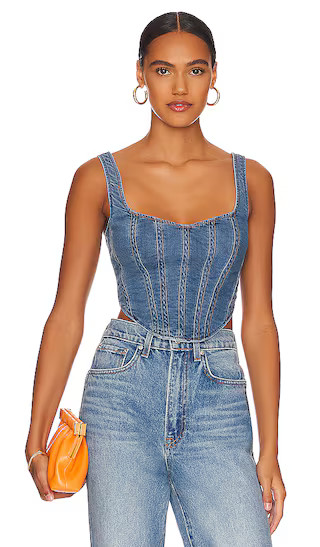 Denim Corset Bustier in Vintage | Revolve Clothing (Global)