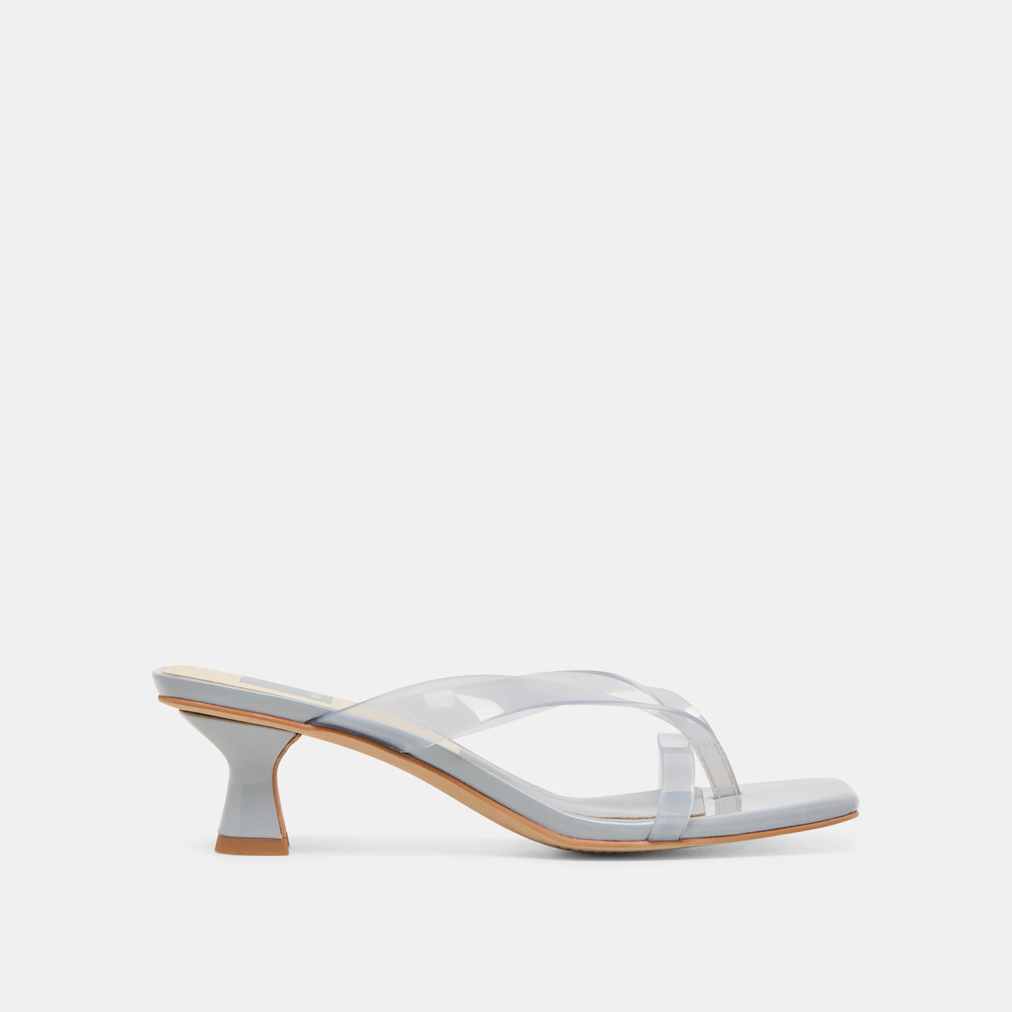 Brevel Vinyl Wide Heels Dusty Blue Jelly | DolceVita.com